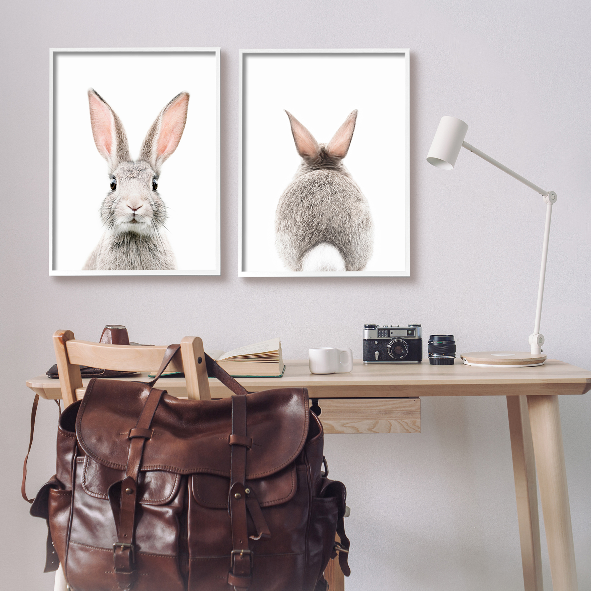 Stupell Industries Back & Front Bunnies Animals & Insects Painting White Framed Art Print Wall Art, 24 x 30, Set of 2