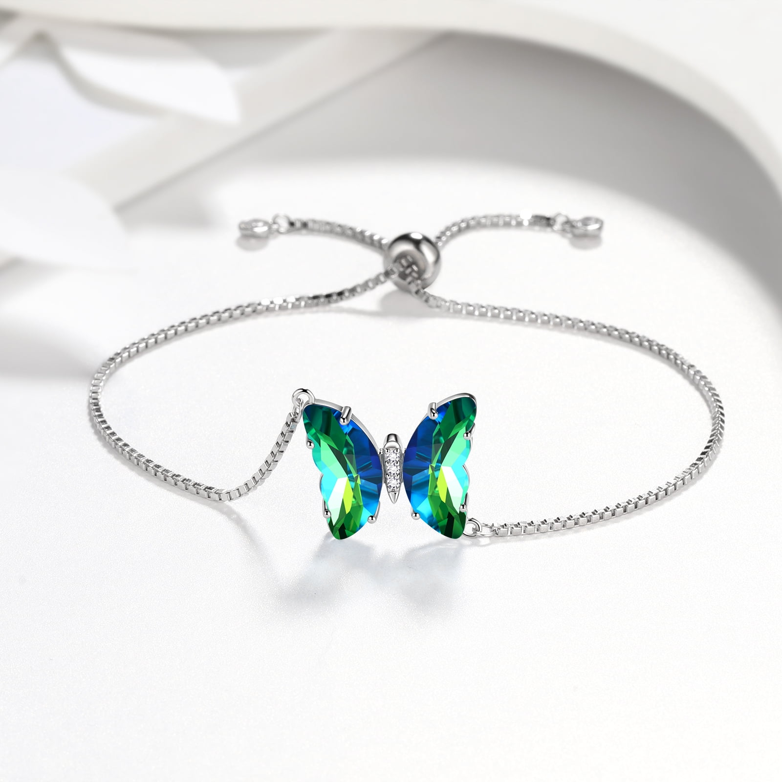 925 Sterling Silver Green Butterfly Bracelet Emerald May Birthstone Bracelets Jewelry Crystal Women Birthday Mother's Day Gifts Juwaliy