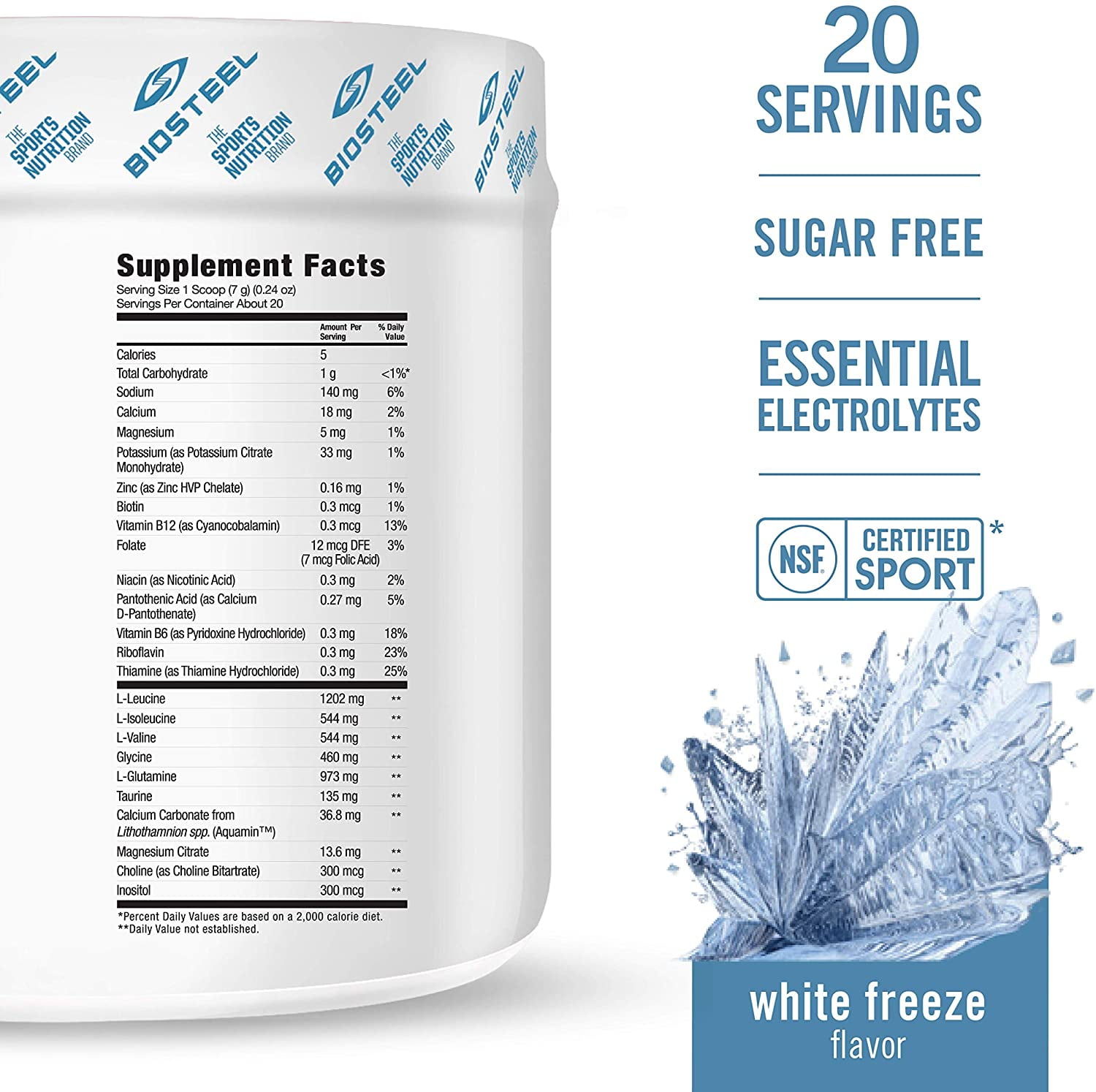 BioSteel Sports Nutrition Hydration Mix, White Freeze, 100 Servings