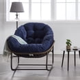 thumbnail image 6 of PORKISS Papasan Rocking Chair Indoor and Outdoor, Patio Rocker Recliner Chair with Padded Cushion, Modern Lounge Egg Chair with Steel and Rattan Frame, Velvet Navy Blue, 6 of 12