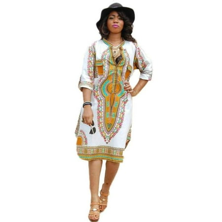 - New Women Summer Casual Deep V-Neck Traditional African Print Party Dresses M