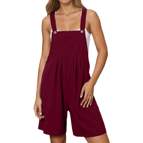 Women's Sleeveless Adjustable Strap Romper Short Overalls Casual Summer Jumpsuit with Pockets Trendy Outfit for