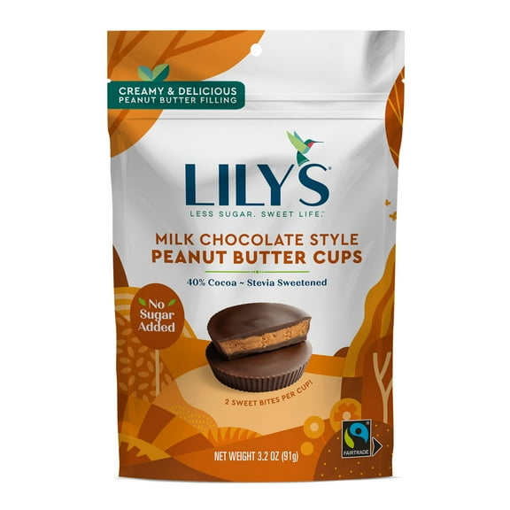 LILY'S Milk Chocolate Style No Sugar Added Peanut Butter Cups, Gluten Free, Bulk, 3.2 oz, Bags (12 Count)