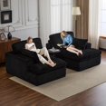thumbnail image 5 of Corduroy Double Lounge Chaise Sofa Indoor, Oversized Upholstered Sleeper Cloud Couch, Sectional Deep Seat Loveseat for Living Room, No Assembly Required, Black, 5 of 8