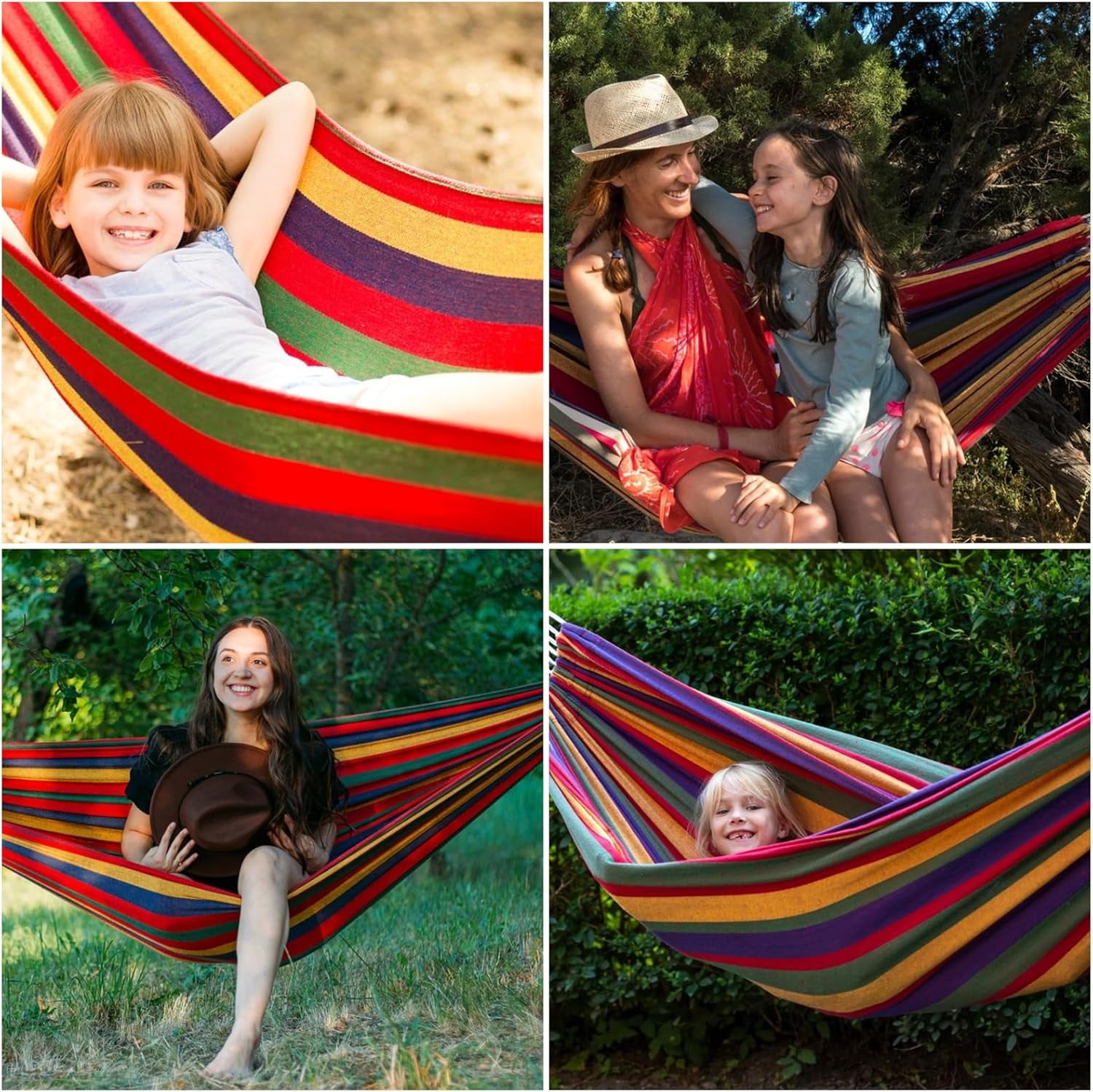 Double Hammock with Tree Swing Straps Holds 440lbs Capacity Hammock for Camping Outside Garden Outdoor Indoor Patio Backyard, Rainbow