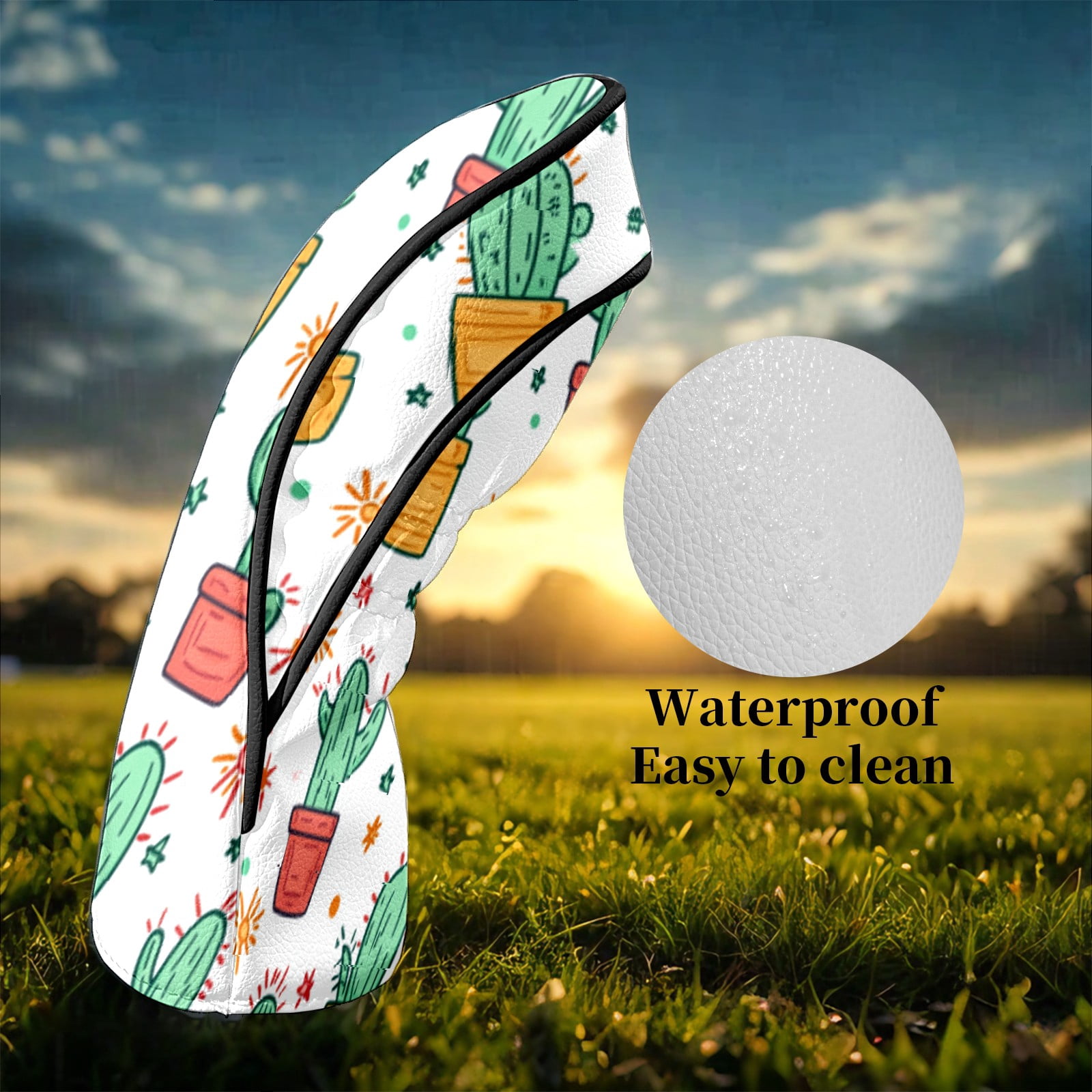 Golf Club Head Covers CactusSucculent_ColorfulPot Waterproof Leather Golf Head Covers for Men Women Driver Head Cover Fairway Headcover for Golf Lovers