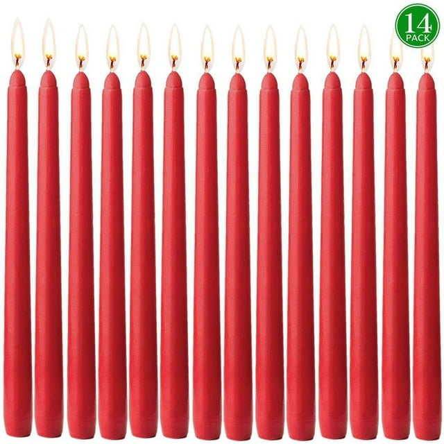 Decoración del hogar, decoración de habitaciones, decoración de paredes. 14 velas cónicas rojas sin aroma | Velas vertidas a mano de 25 cm para decoración del hogar, recepciones de boda, baby showers,