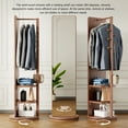 thumbnail image 6 of Solid Wood Full Length Mirror with Coat Rack, 360° Rotating Mirror with Storage for Bedroom, Living Room, Hallway, Small Space(Walnut) 66"x14", 6 of 9