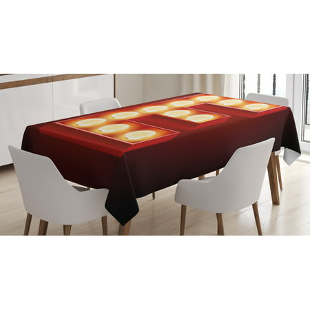 Letter E Tablecloth, Nightclub Inspired Alphabet Font Design Casino Gambling Theme Image, Rectangular Table Cover for Dining Room Kitchen, 60 X 84 Inches, Vermilion Yellow Black, by
