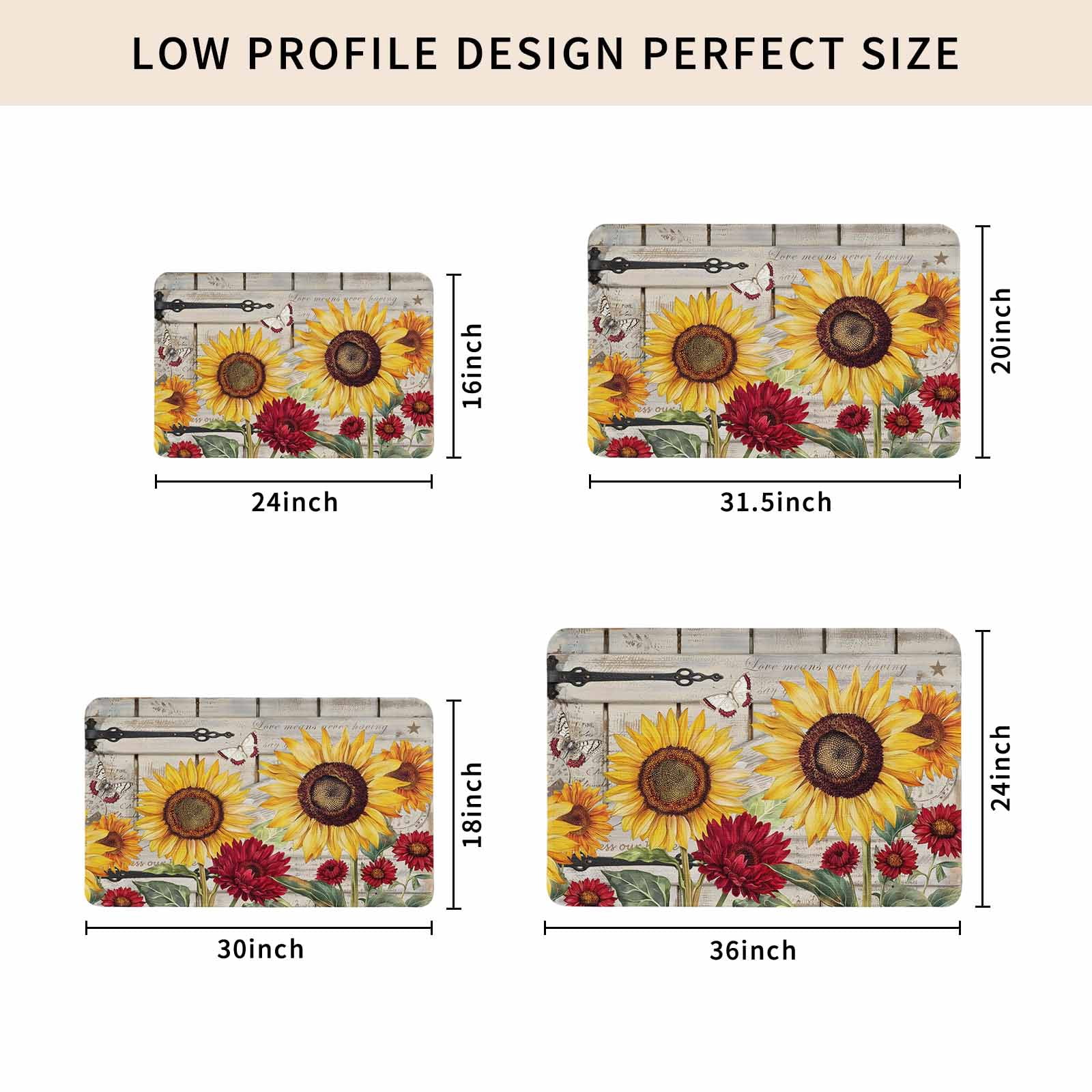 Red Yellow Sunflowers Doormat Outdoor Entrance 16"x24", Retro Rustic Barn Doors Butterfly Brown Absorb Moisture Dirt Door Mats, Non-Slip Rubber Backing Floor Mats Indoor, Low-Profile Front Door Rugs