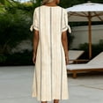 thumbnail image 4 of Women's Striped Maxi Dress, Tie Cuff Short Sleeve Casual Midi Dresses, Loose Fit A-Line Summer Vertical Stripe T Shirt Sundress with Pockets for Home and Office, 4 of 6