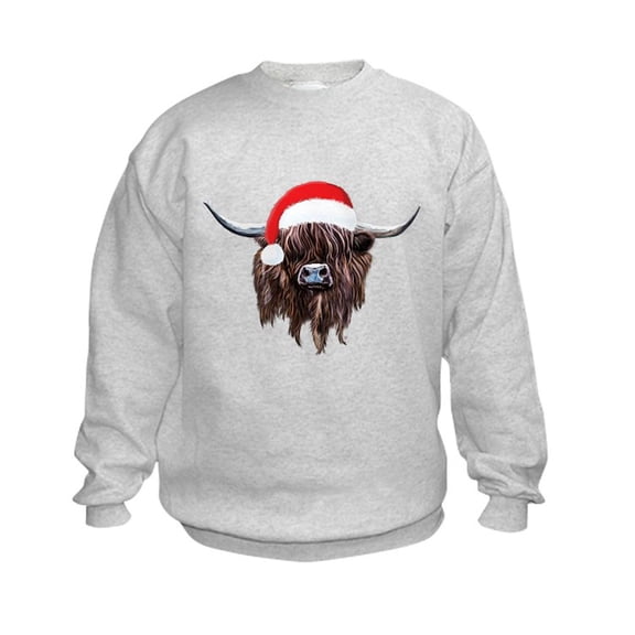 CafePress - Highland Cow Santa Hat Xmas Sweatshirt - Kids Sweatshirt, Youth Crew Neck Sweatshirt