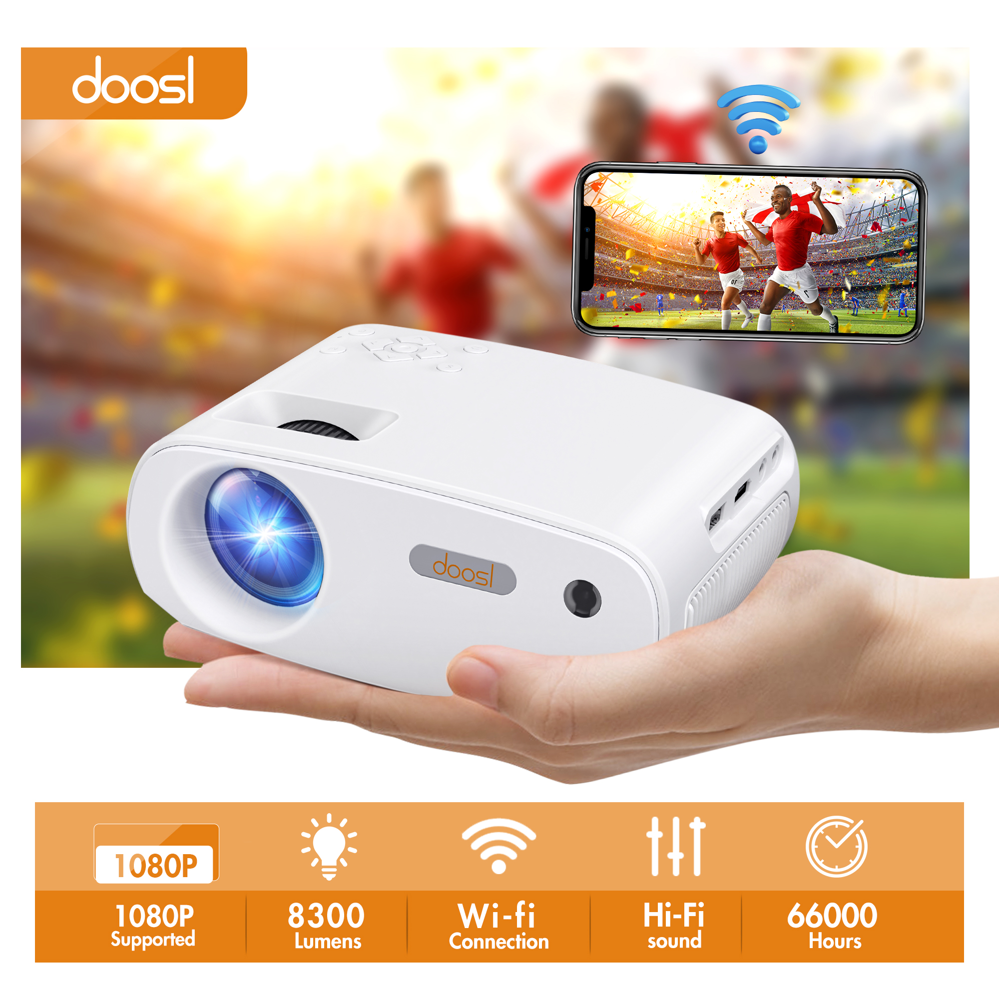 Doosl Mini Wifi Projector, Portable Outdoor Movie Projector for iPhone