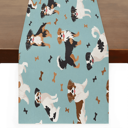 

Qzaxky Table Runner Boho Table Runner Cute Dog And Puppy Animal Bohemian Boho Outdoor Table Runner Decoration for Indoor Outdoor Home Dinner Party Wedding Decor 13 x 120 Inch