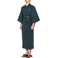 thumbnail image 2 of HongH Men's Japanese Traditional Kimono Robe Long Sleeve Spa Bathrobe Yukata Nightgown Obi Belt Set, 2 of 4