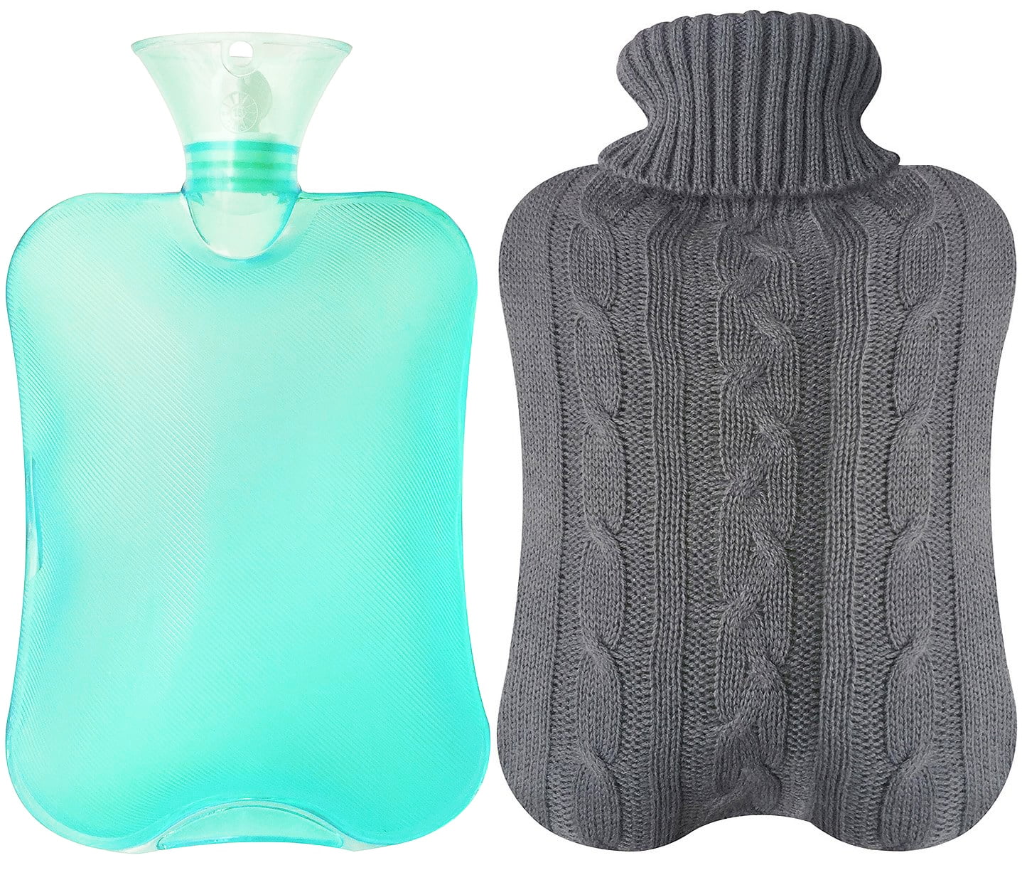 Blue Hot Water Bottle 2 L With Knitted Cover and In-built Pockets 