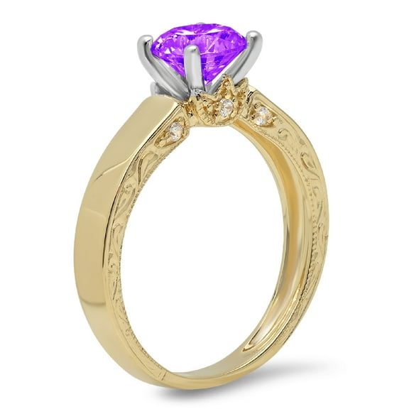 1.06 ct Round Cut Natural Amethyst Solitaire Engagement Ring for Women in 18K Yellow/White Gold