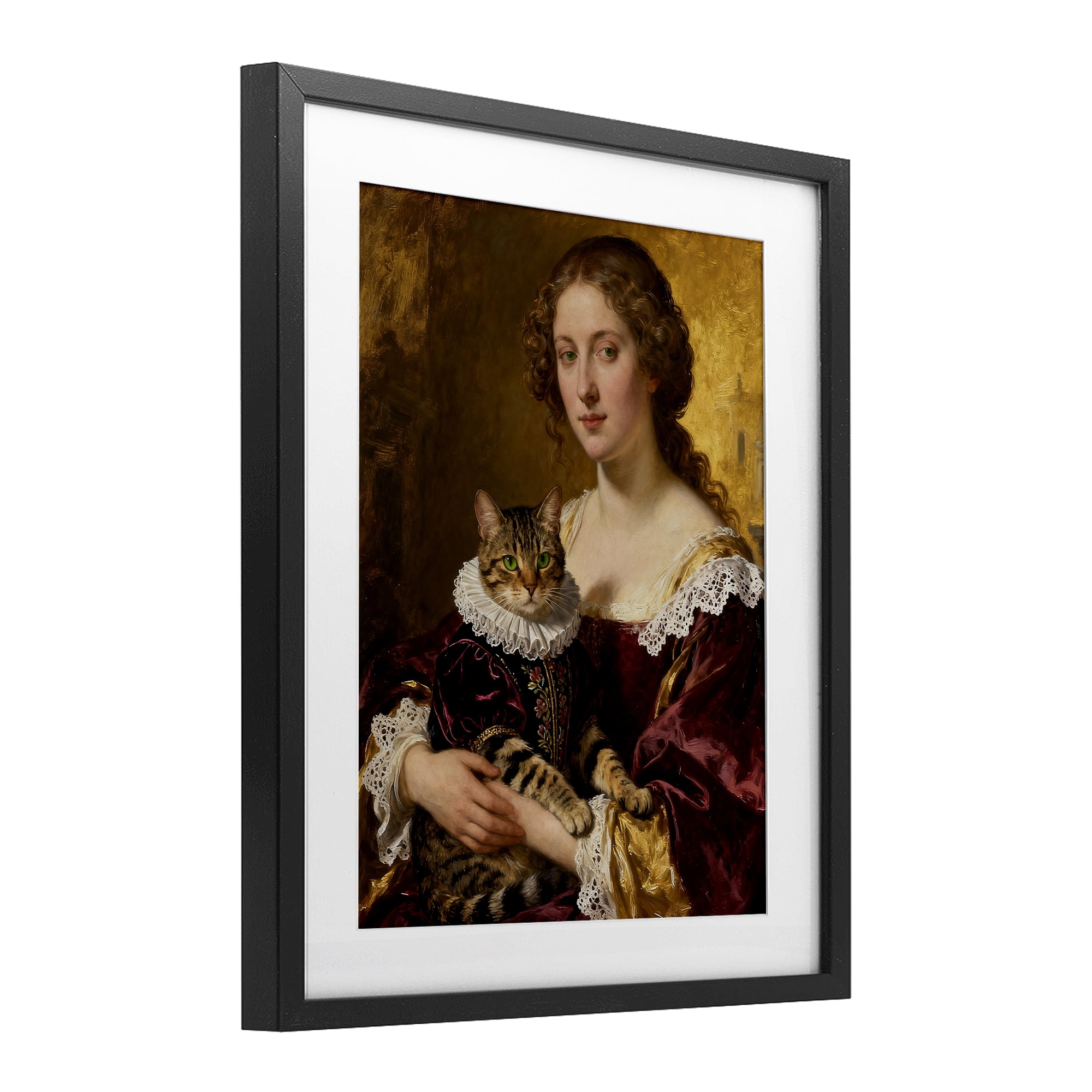 Stupell Industries Renaissance Lady with Regal Cat Black Framed Print Under Glass, design by CAD Designs