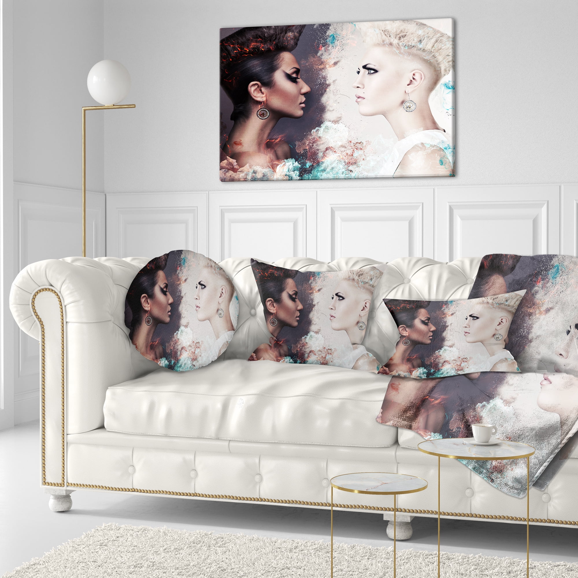 Designart Evil and Good Women - Portrait Throw Pillow - 12x20