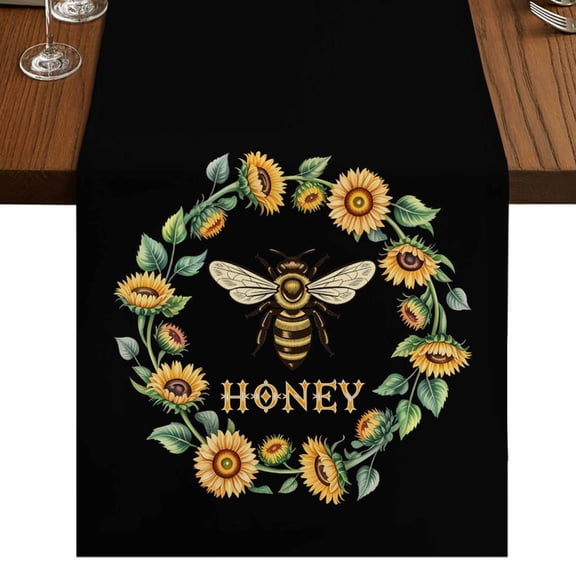 Table Runners 72 Inches Long Dress Scarves, Black Sunflowers Bees Farmhouse Kitchen/Dining Table Runner, Coffee Tablerunners, Farmhouse Honey Floral Rings 16x72 Inch