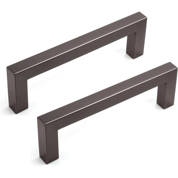 Collinets 10 Pack 4 Inch Dark Pewter Cabinet Pulls - Modern Square Pull, Solid Stainless Steel (NOT Hollow). for Kitchen Drawer, for Doors, Wardrobe