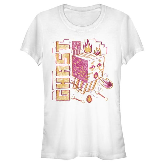 Junior's Minecraft Ghast Sketch Graphic Tee White Small