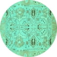 thumbnail image 1 of Ahgly Company Machine Washable Indoor Round Oriental Turquoise Blue Traditional Area Rugs, 5' Round, 1 of 4