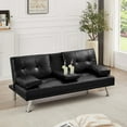 thumbnail image 2 of VFD Futon Sofa Bed Modern Folding Futon Set Convertible Recliner Lounge for Living Room with 2 Cup Holders, Removable Armrests (Faux leather, Black), 2 of 7