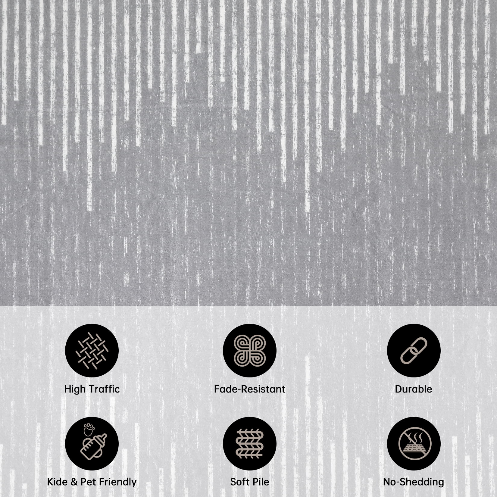 GlowSol 5' x 7' Washable Rug Geometric Striped Area Rug Soft Non Slip Low Pile Stain Resistant Carpet for Living Room Bedroom, Gray