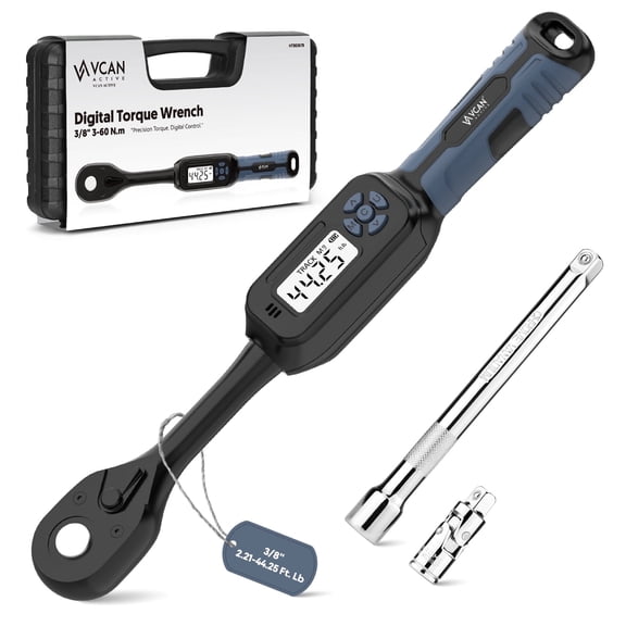 VCAN ACTIVE 3/8" Drive Digital Torque Wrench (2.21-44.25 ft. lb) ±2% Accuracy, Buzzer & LED Flash for Auto/Bike/Moto