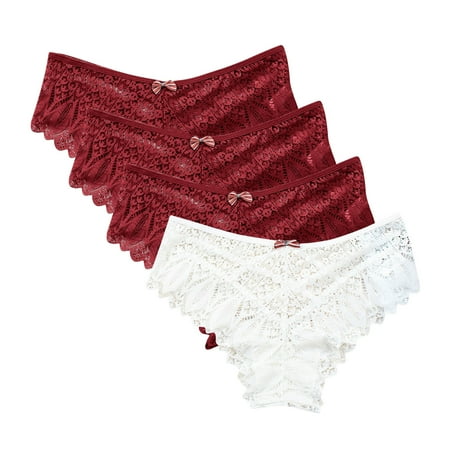 Underwear Women Pack Plus Size 4pc Womens Underwear Lace Panties for Women Lightweight Lace Briefs Low Waist Thong Plus Size Ladies Underpants Thongs Nylon Panties for Women White XL