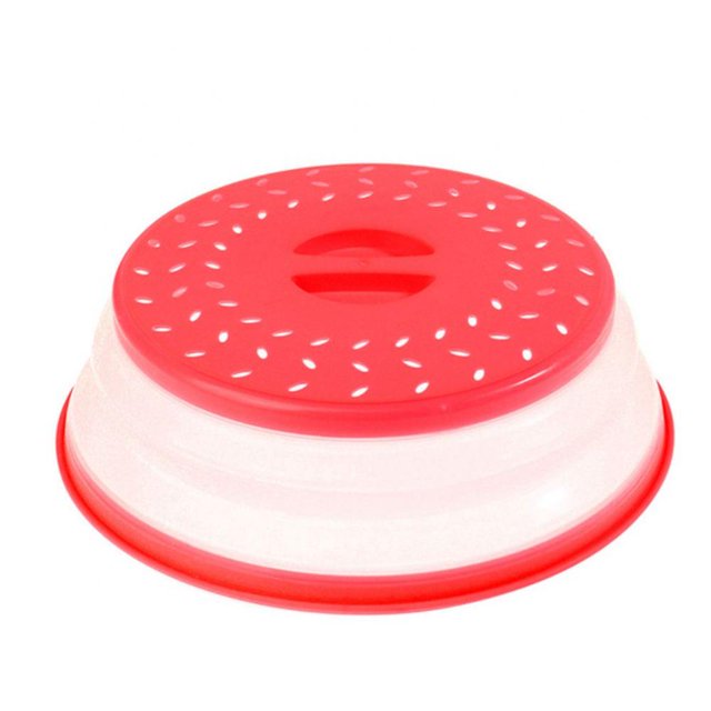 Vented, Collapsible Microwave Plate Cover for Food, RED Silicone and