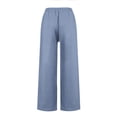 thumbnail image 7 of Linen Pants Women Wide Leg Casual Summer Vacation Outfits Travel Beach Pants Elastic Waist Ankle Split with Pockets Blue XL, 7 of 7