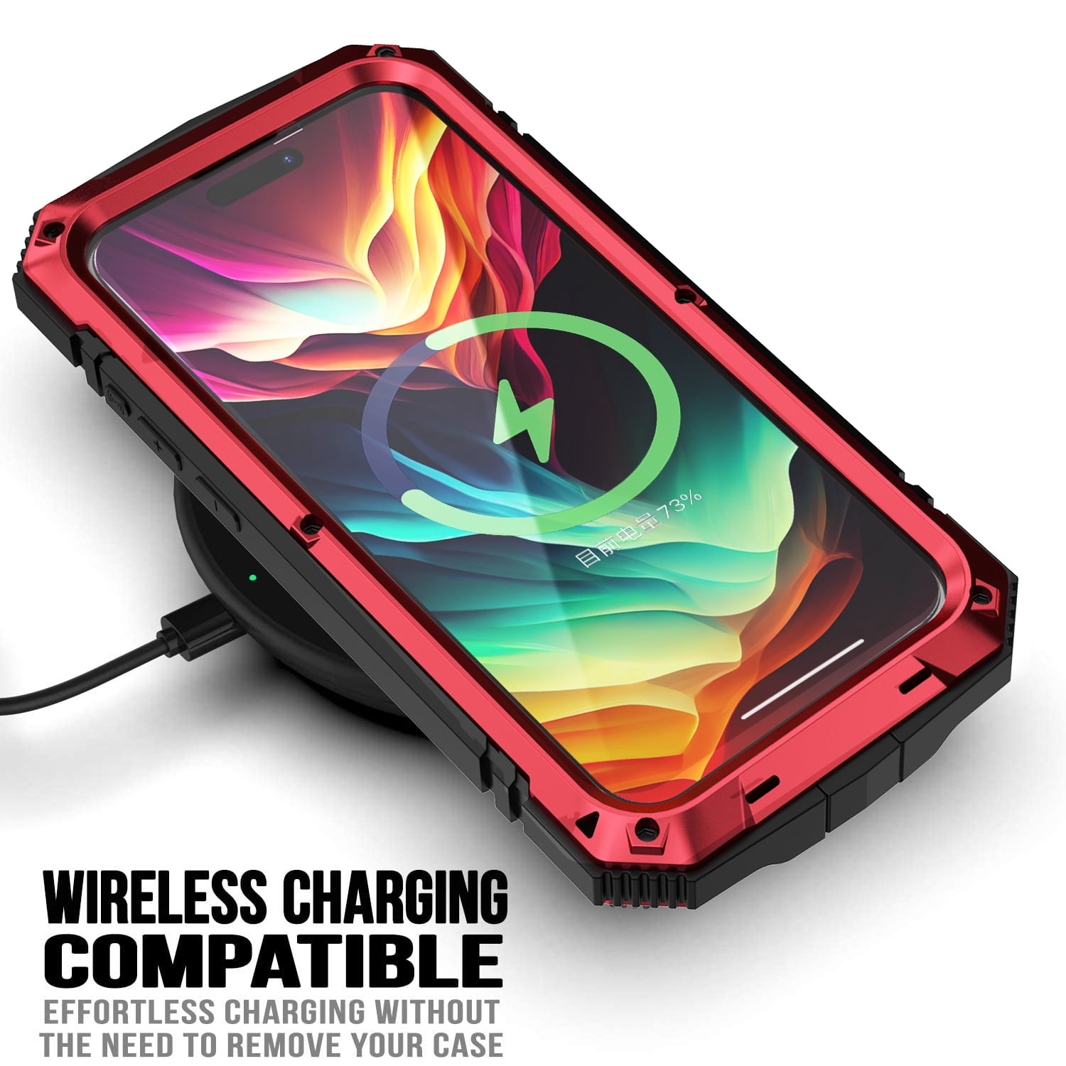Dteck for iPhone 15 Pro Case,Outdoor Sports Military Heavy Duty Metal Cover Shockproof Dustproof Full Body Case with Built in Tempered Glass Screen Protector Hybrid Kickstand Cover,Red
