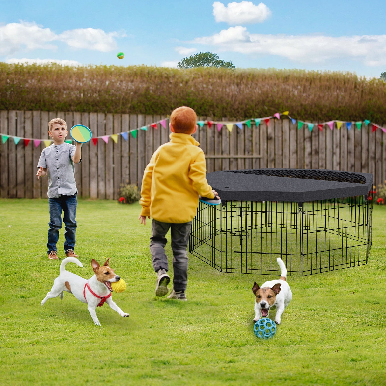 Artmalle Dog Pen Pet Playpen Dog Fence Indoor Foldable Metal Wire Exercise Puppy Play Yard Pet Enclosure Indoor Outdoor 8 Panels 24 Inch with Top Cover
