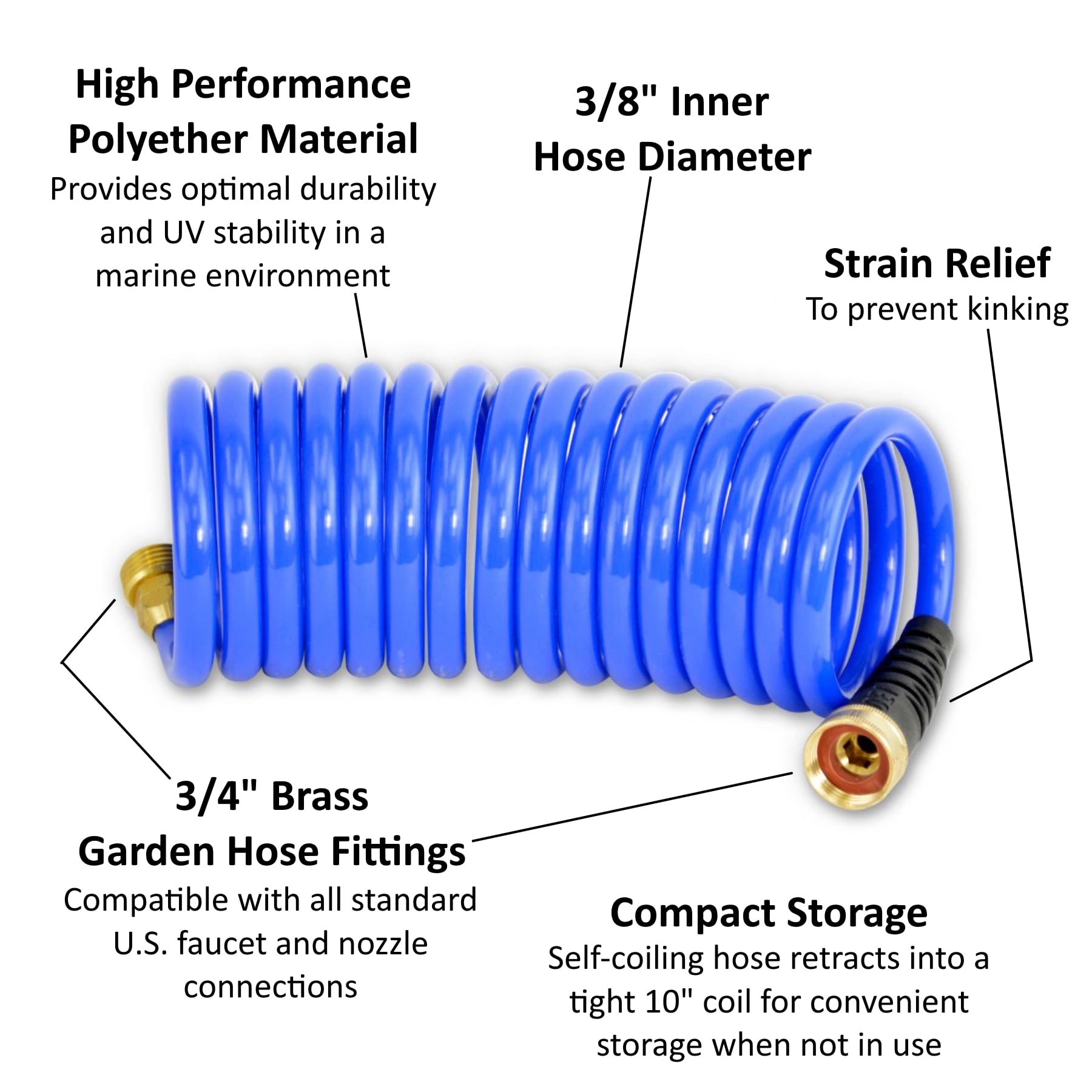 13" Blue and Black Outdoor HoseCoil 15-Ft Self Coiling Hose with Flex Relief