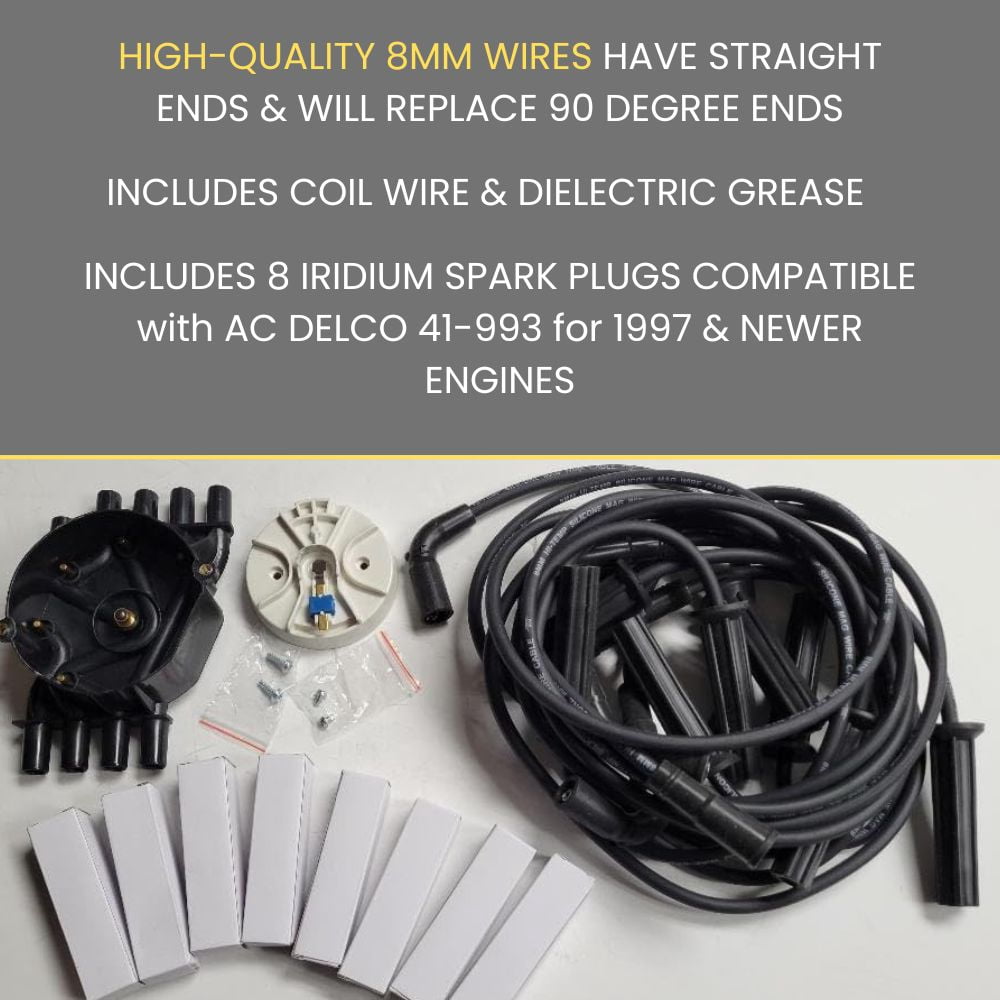 Distributor Cap, Rotor, Spark Plug Wires and AC Delco 41-993 Plugs. Tune up kit for Mercruiser 5.0 5.7 MPI MAG and Volvo Penta 5.0 5.7 GI GXI by FASWORX