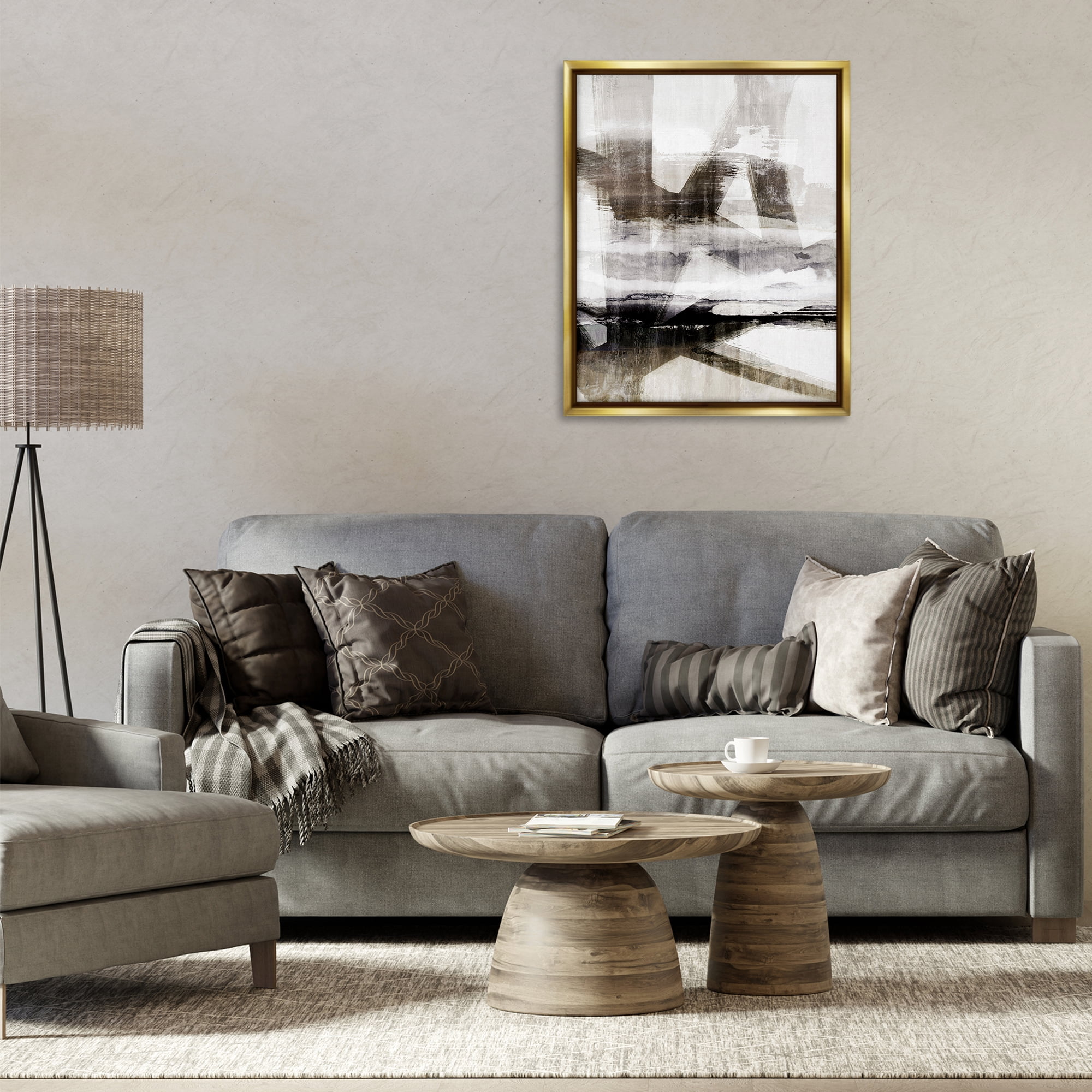 Stupell Industries Urban Complex Abstract Abstract Painting Gold Floater Framed Canvas Art Print Wall Art, 25 x 31