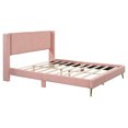 thumbnail image 5 of Modern Queen Size Platform Bed with Metal Legs and Corduroy Headboard, Wooden Bed Frame for Bedroom, Pink, 5 of 7
