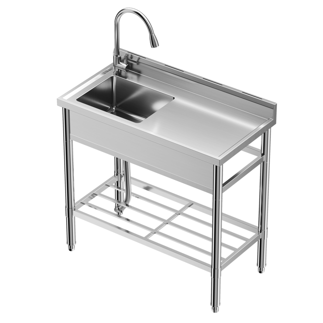 Freestanding Stainless Steel Utility Sink, Commercial One Compartment Kitchen Sink with Workbench & Storage Shelf, 47 x 20 x 37 In Outdoor Sink for Garage, Laundry, Bathroom