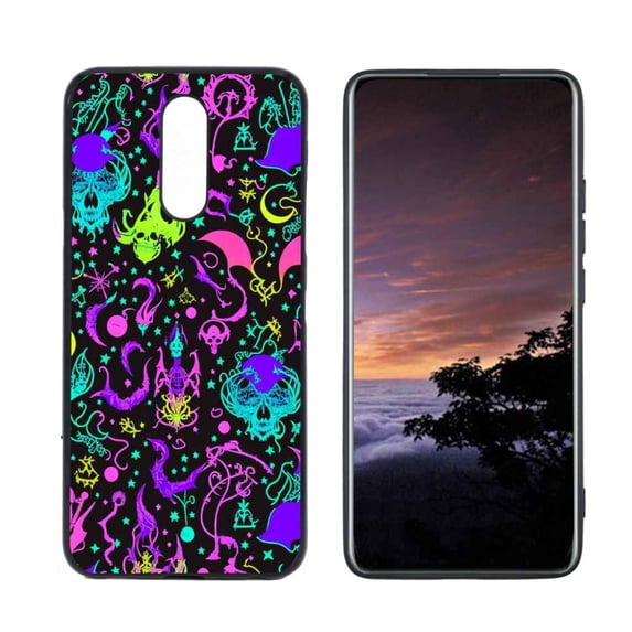 Horror-Black-Witchy-Neon-Skulls-4 Phone Case, Degined for LG X4 Case Men Women, Flexible Silicone Shockproof Case for LG X4