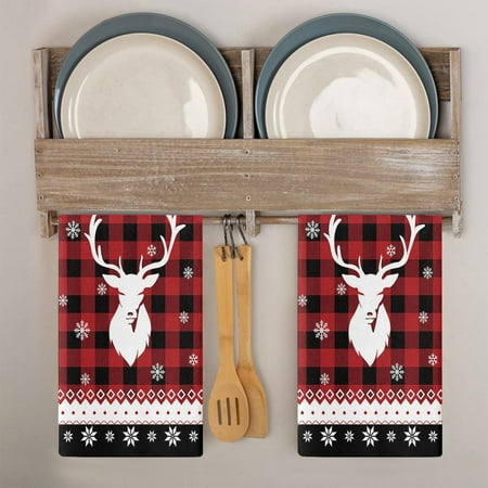 

Tuelaly Christmas Kitchen Towels and Dishcloths Merry Christmas Tree Snowman Dish Towels Gnome Red Buffalo Plaid Truck Holiday Tea Hand Towels Housewarming Gifts for New Home Bathroom Decorations