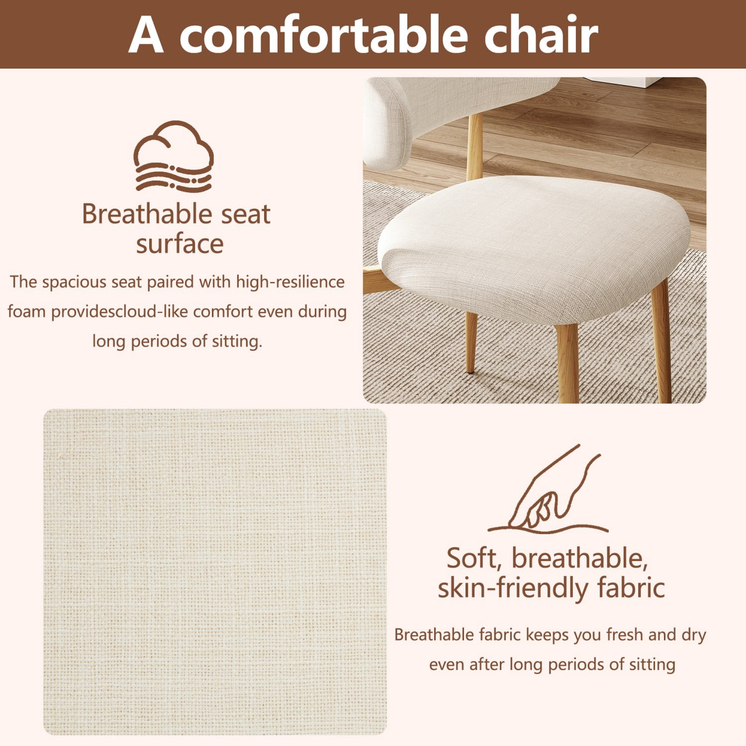 Dining Chairs Set of 4 Metal Kitchen Chairs Modern Fabric Upholstered Dining Room Chairs with Ergonomic Backrest Beige Industrial Farmhouse Style, Black