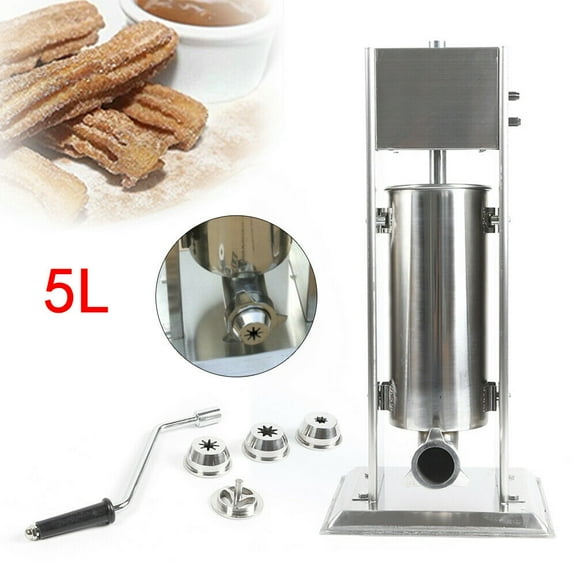 10 Commercial Churro Maker 5L Stainless Steel Manual Spanish Donut Churrera Churro Maker Machine with 4pcs Nozzles for Home Restaurants Cafeterias Bakeries Heavy Duty 5L Commercial Stainless Steel