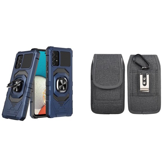 Case with Belt Holster Bundle for Samsung Galaxy A53 5G: Heavy Duty Shield Cover (Blue) and Vertical Phone Pouch Nylon Fabric (Grey)
