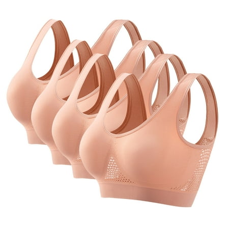 Wyobmus 4 Pack Womens U Back Sport Bra Scoop Neck Wireless Padded Workout Bar Thin Mesh Cami Crop Yoga Top 4*Pink