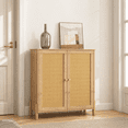 thumbnail image 5 of GOMYHOME Rattan Storage Cabinet, 2-Door Wood Accent Cabinet with Shelf, Natural Oak Finish, 5 of 7