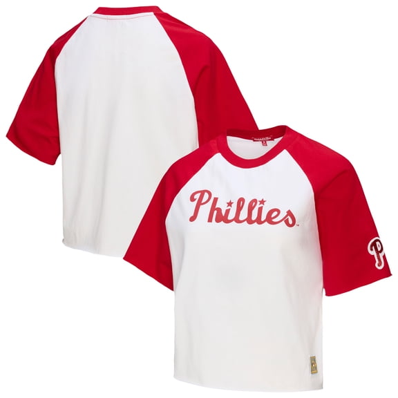 Women's Mitchell & Ness White Philadelphia Phillies Cropped Raglan Boxy T-Shirt