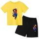 thumbnail image 2 of Conjunto de 2 piezas de camiseta y pantalones cortos de Mario de manga corta de verano para niños y niñas de 3 a 12 años, conjunto deportivo informal para niños, 2 of 5