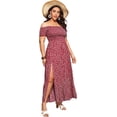 thumbnail image 1 of Vestido largo tipo A con hombros descubiertos y estampado floral estilo bohemio para mujer, 1 of 5